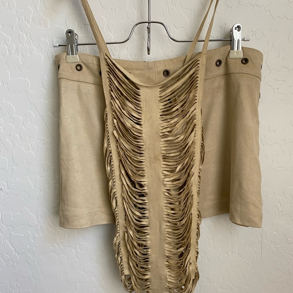 SHEIN SUD Vintage cream suede top and skirt